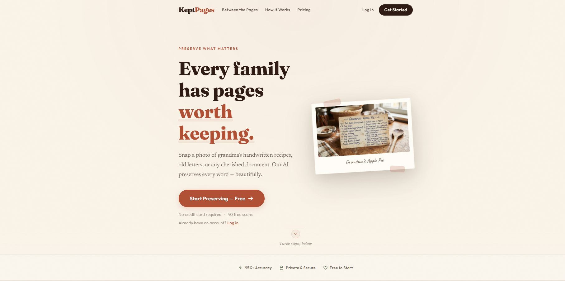 KeptPages homepage